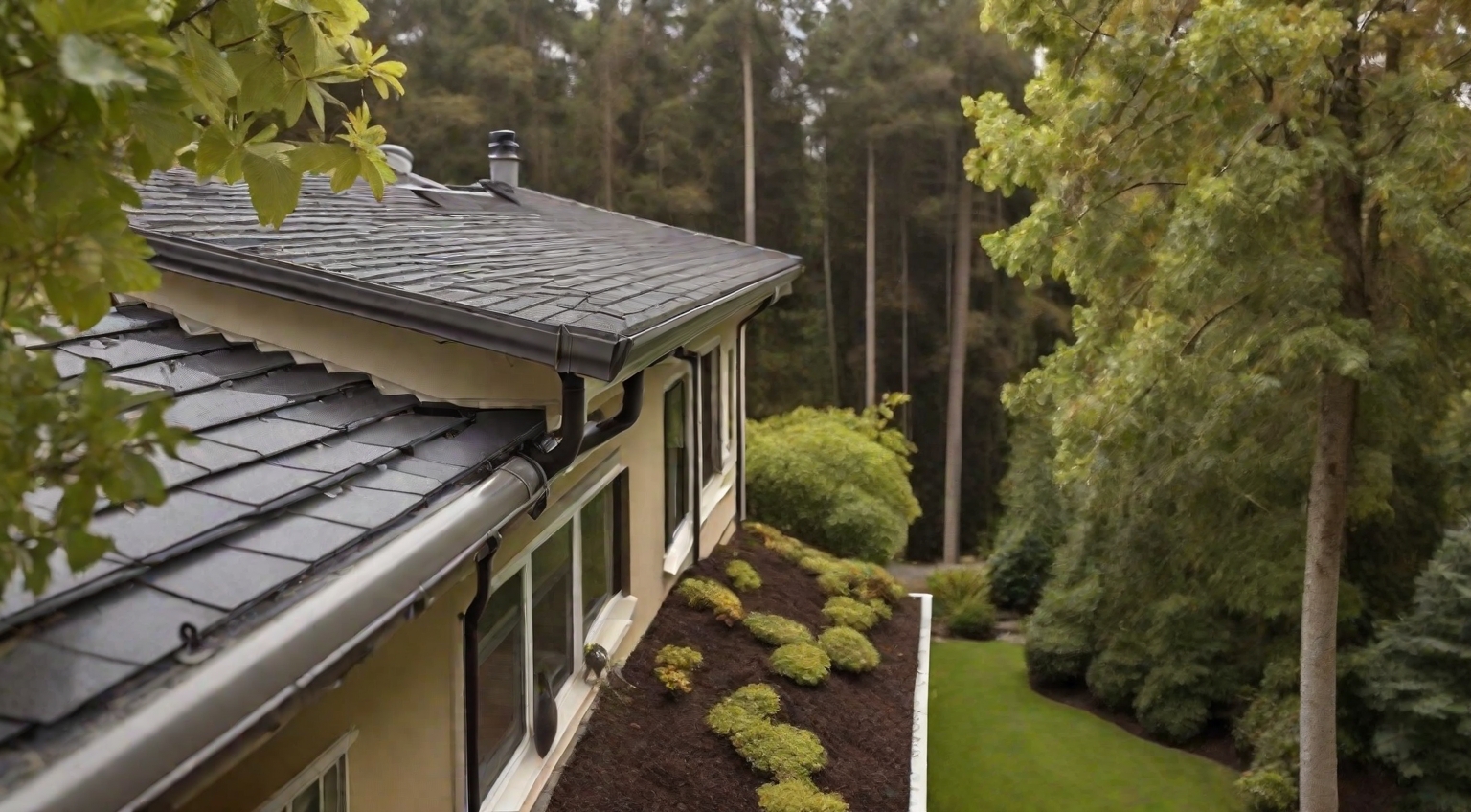 house gutter close to trees
